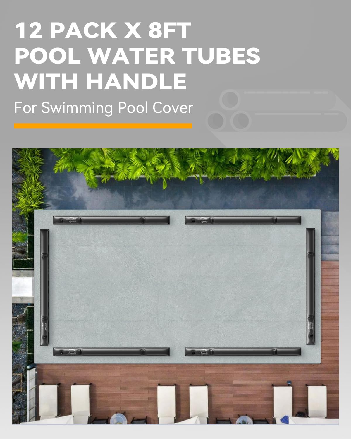 Juecity tube in use on pool cover, keeps cover secure in wind