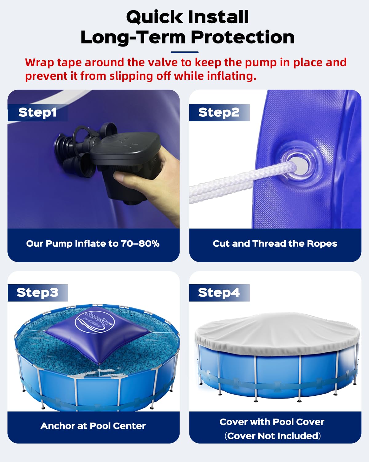 Juecity inflated pillow centered on pool to reduce ice pressure on walls