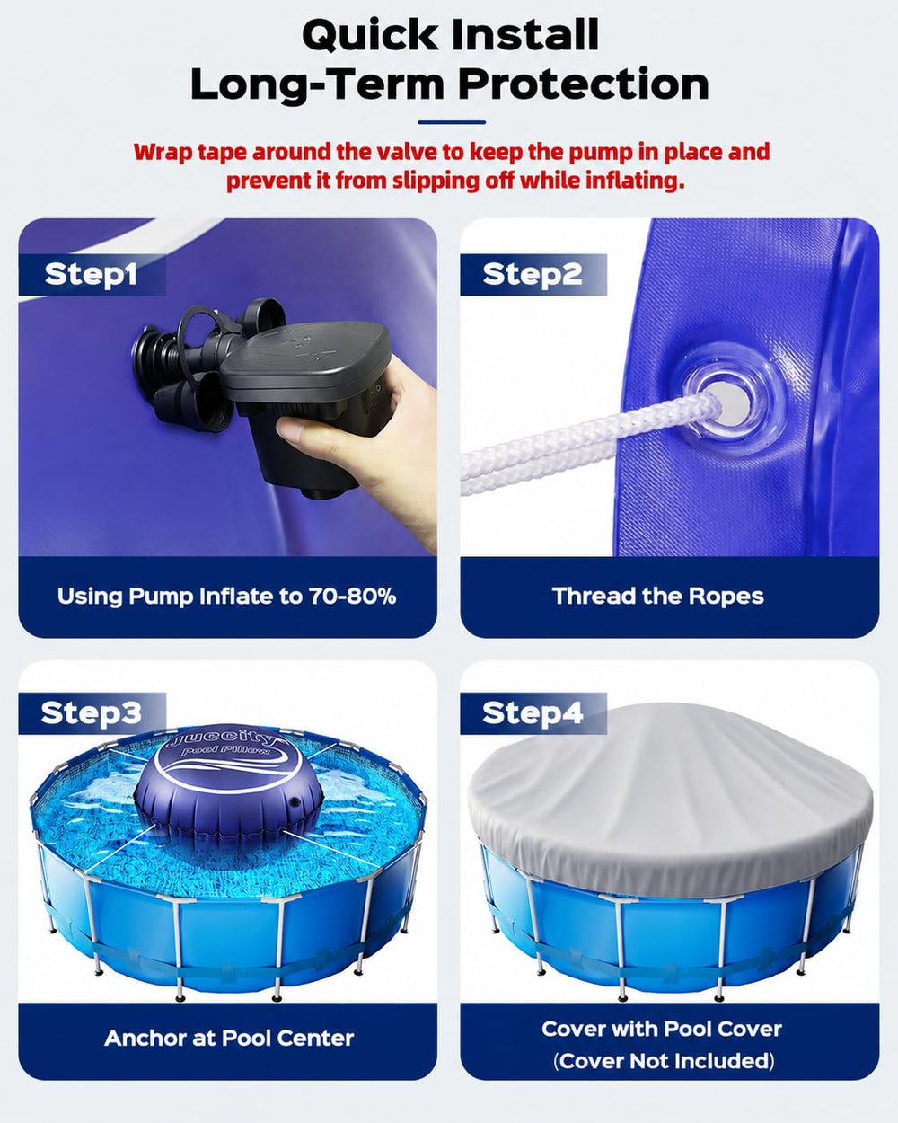 Juecity inflated pillow positioned under pool cover reducing wall pressure