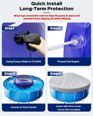 Included pump, rope, and patch from Juecity kit for easy inflation and fast winter setup