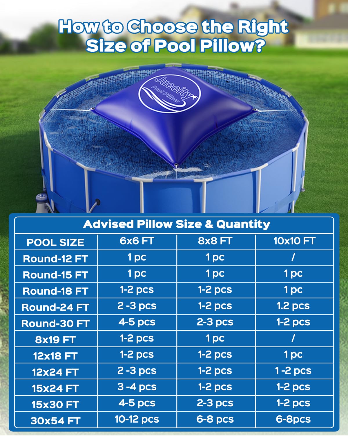 Juecity pillow installed under winter cover in backyard setting for protection