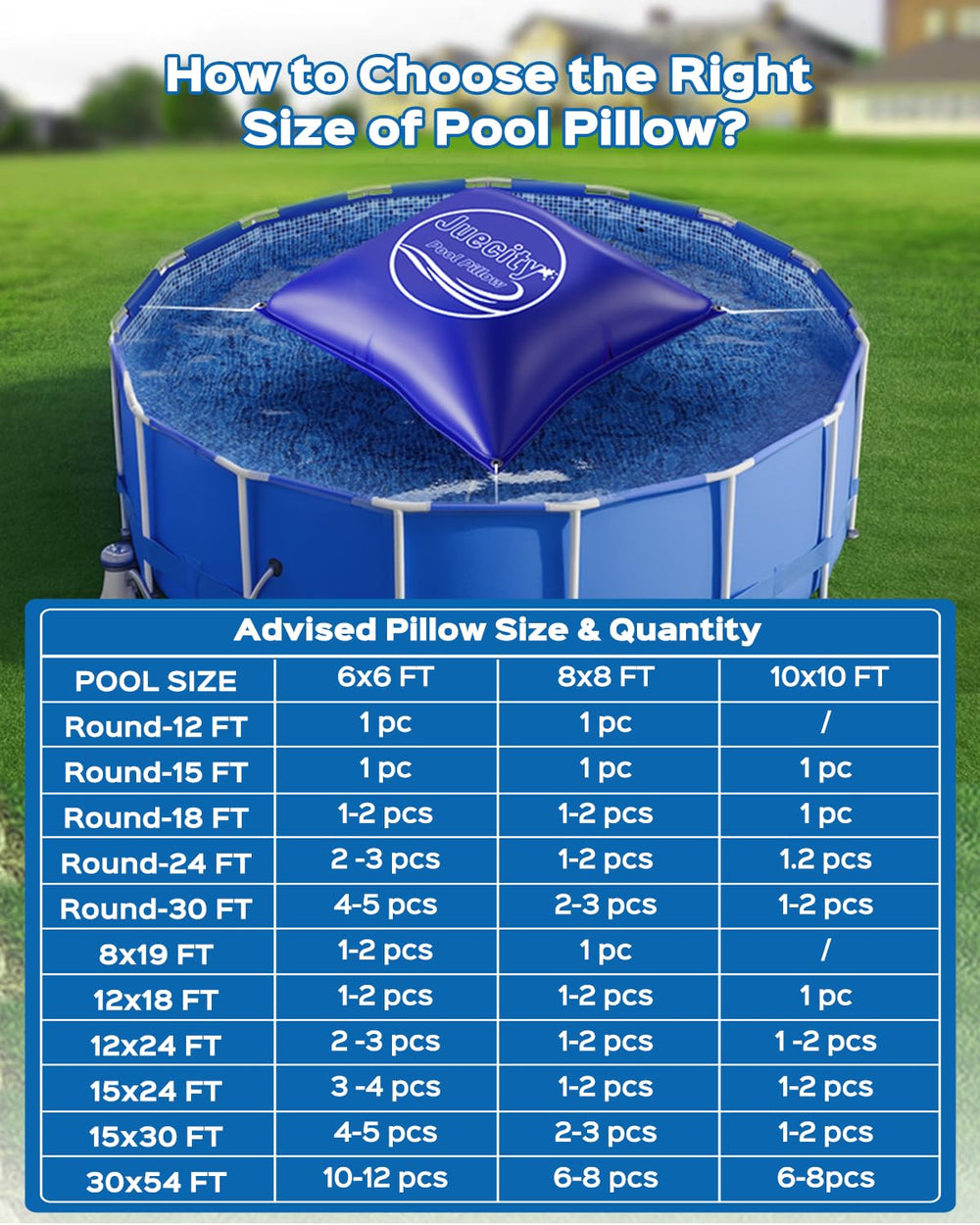 Juecity pillow installed under winter cover in backyard setting for protection