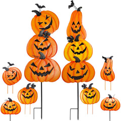 Juegoal front view of two stacked pumpkin stakes showing festive curb appeal