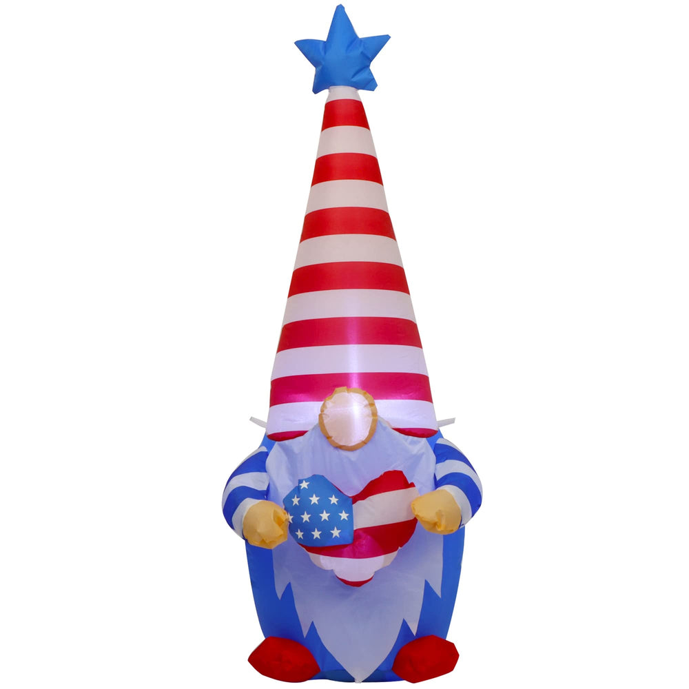 Juegoal gnome front view showing patriotic colors and clear yard presence