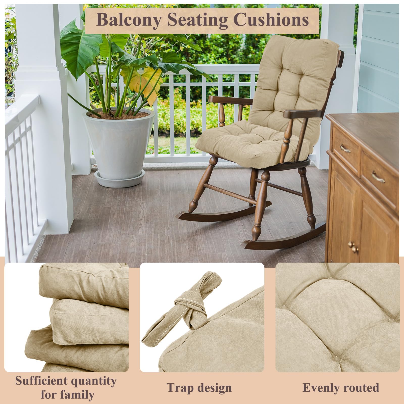 Juexica sewn ties on cushion demonstrating secure attachment and anti-slip benefit