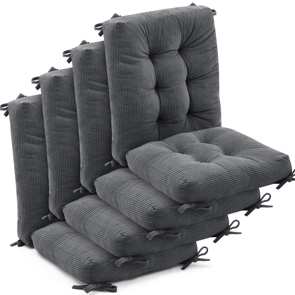 Juexica front packaging showing four dark gray corduroy cushions and quantities benefit comfort