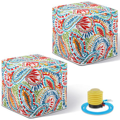 Juexica front view of the red 2-pack ottomans showing compact portability and included pump