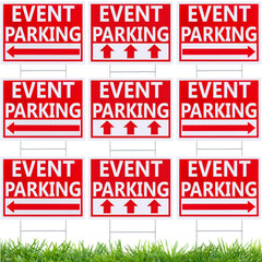 Juexica front view of nine red arrow parking signs showing clear direction