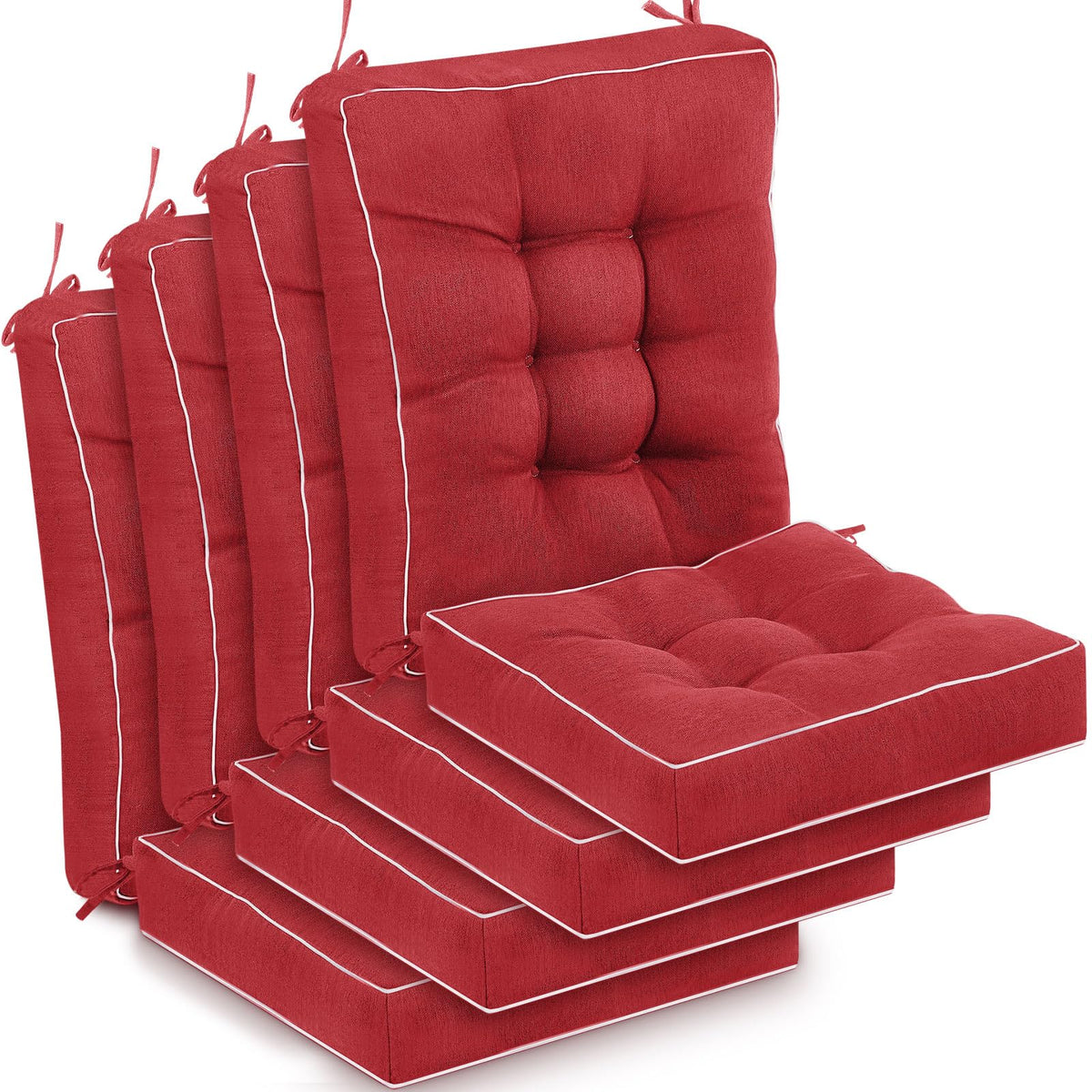 Juexica front view showing four red cushion sets and tied-on fit, enhances comfort