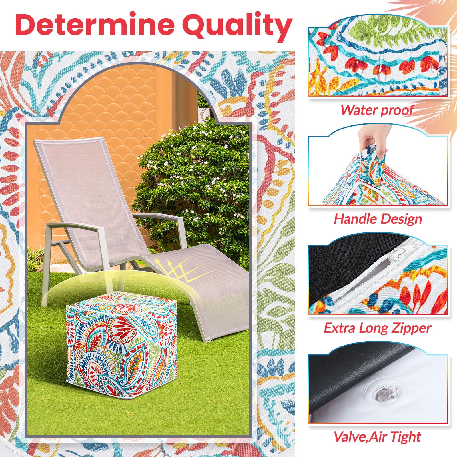 Juexica inflated cube pouf side profile demonstrating sturdy 16-inch seating surface