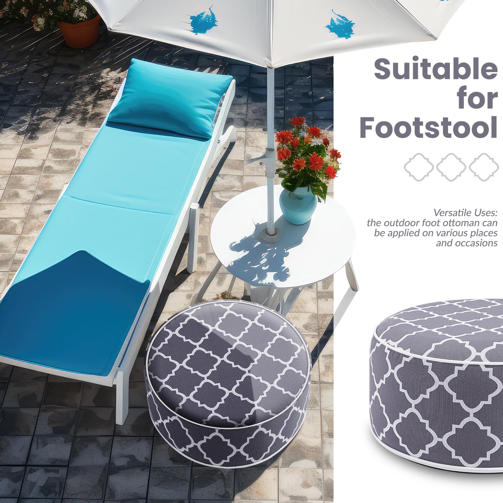 Juexica poufs on patio showing comfortable outdoor seating option