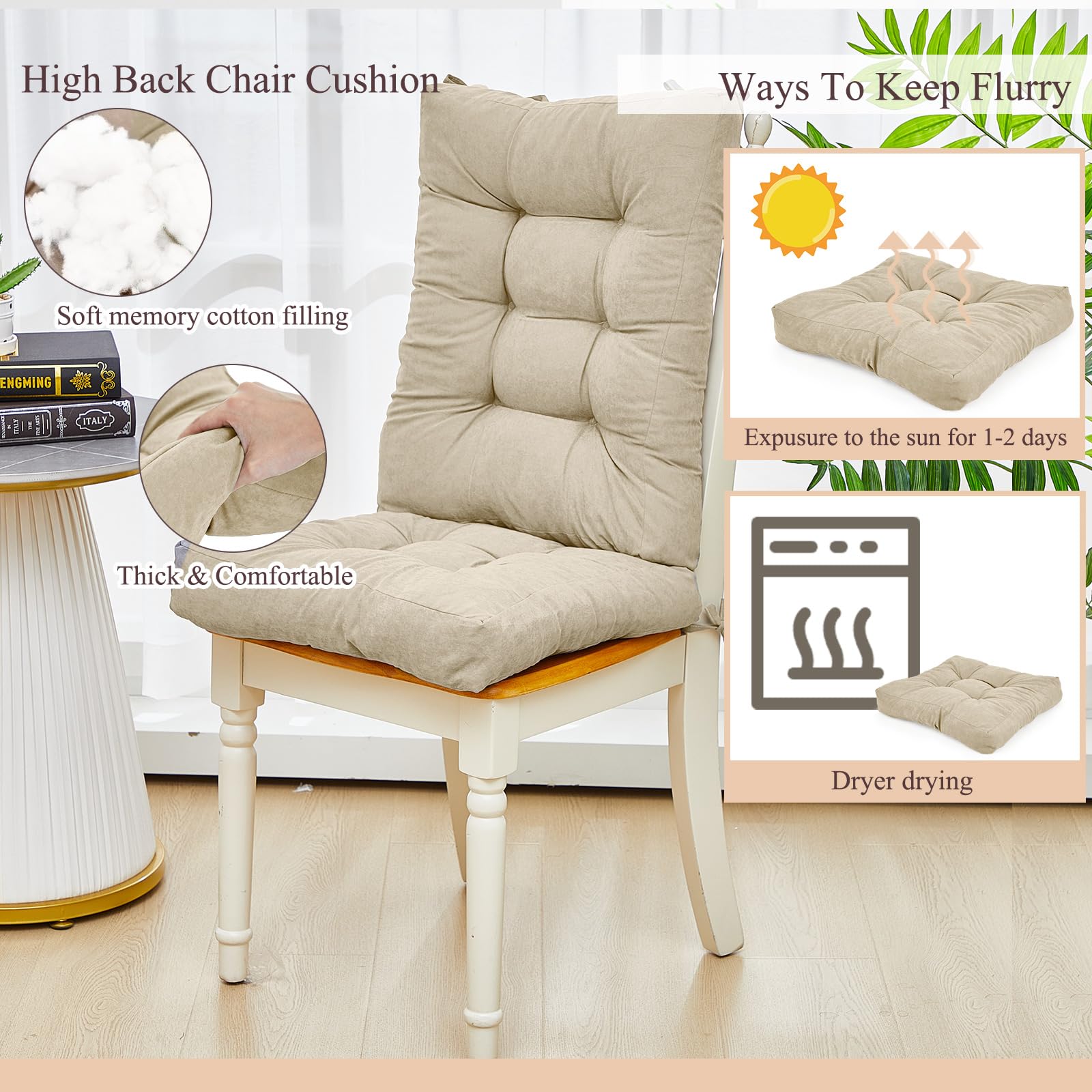 Juexica seat and back cushions laid flat to show size comparison and fit options