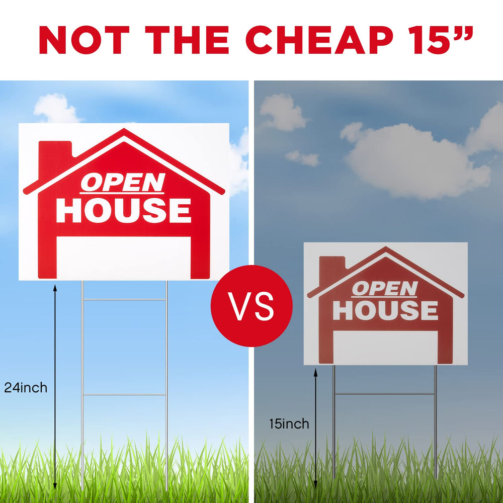 Juexica yard sign in driveway guiding buyers with clear arrows
