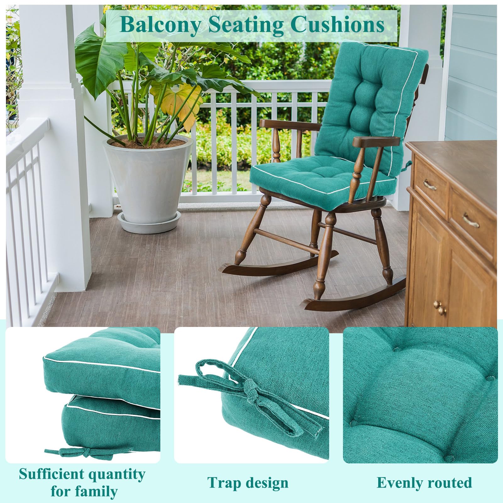 Juexica cushion tied to porch chair showing secure stay-in-place benefit