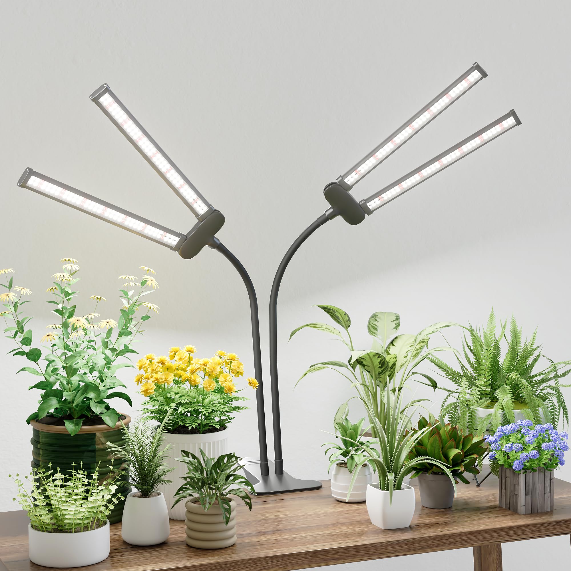Juhefa front view of dual head grow light showing wide coverage benefit