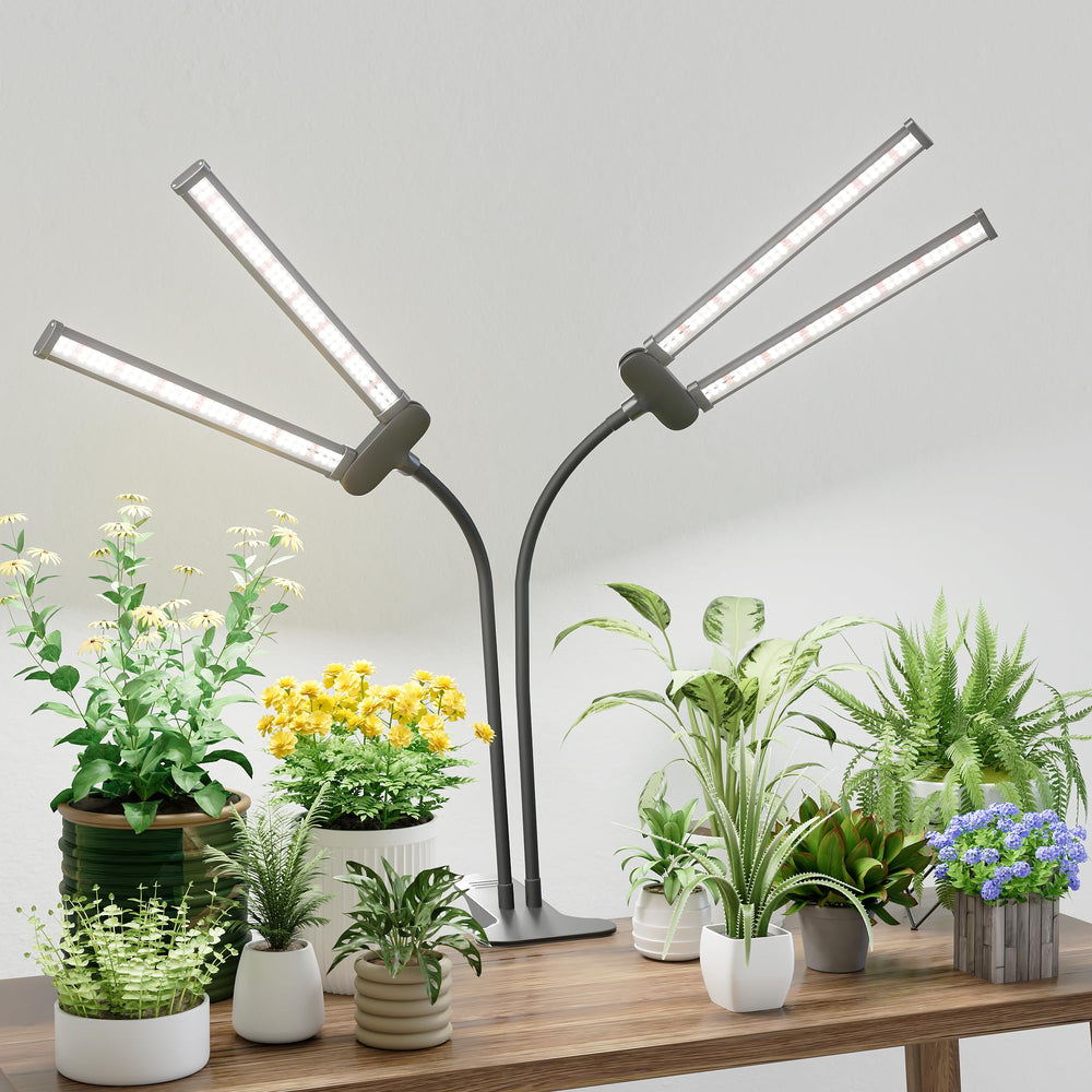 Juhefa front view of dual head grow light showing wide coverage benefit