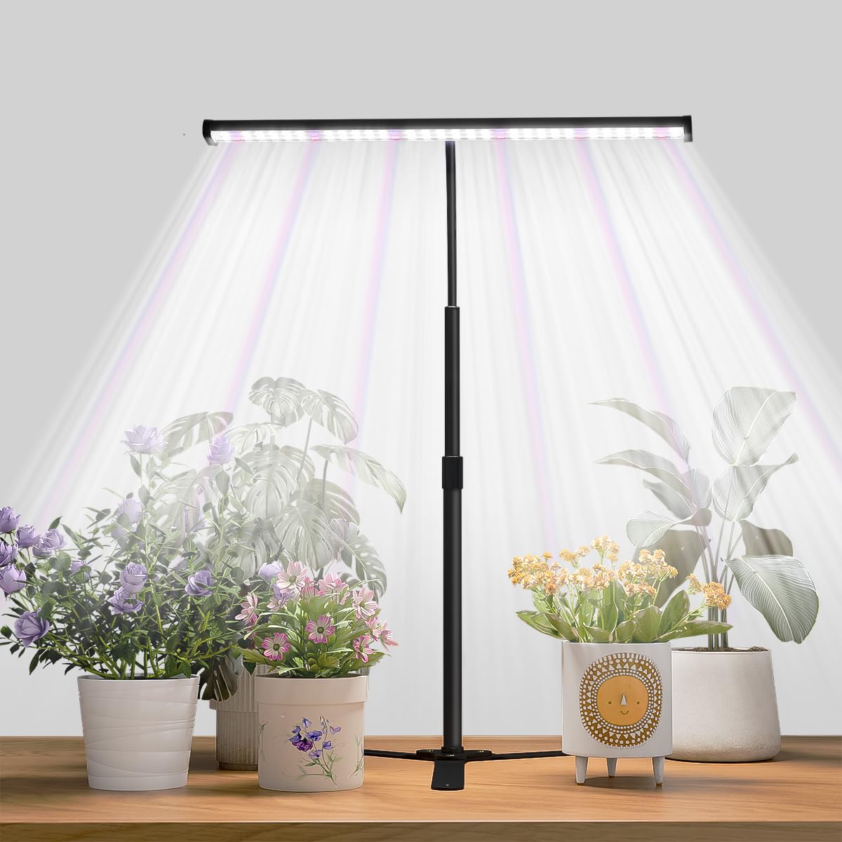 Juhefa front view showing lamp and base for bright indoor gardening