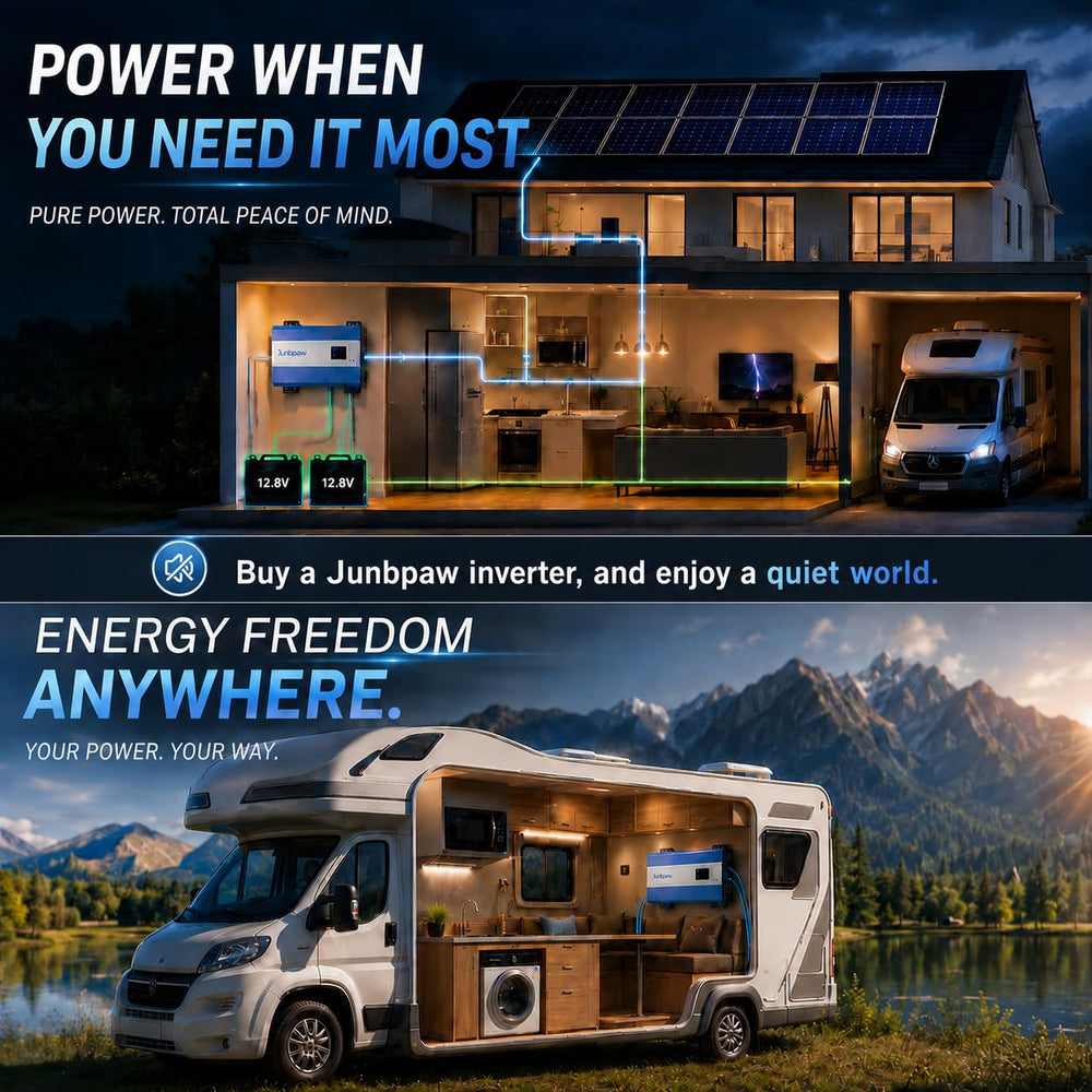 Junbpaw inverter side ports and connectors highlighting safe wiring
