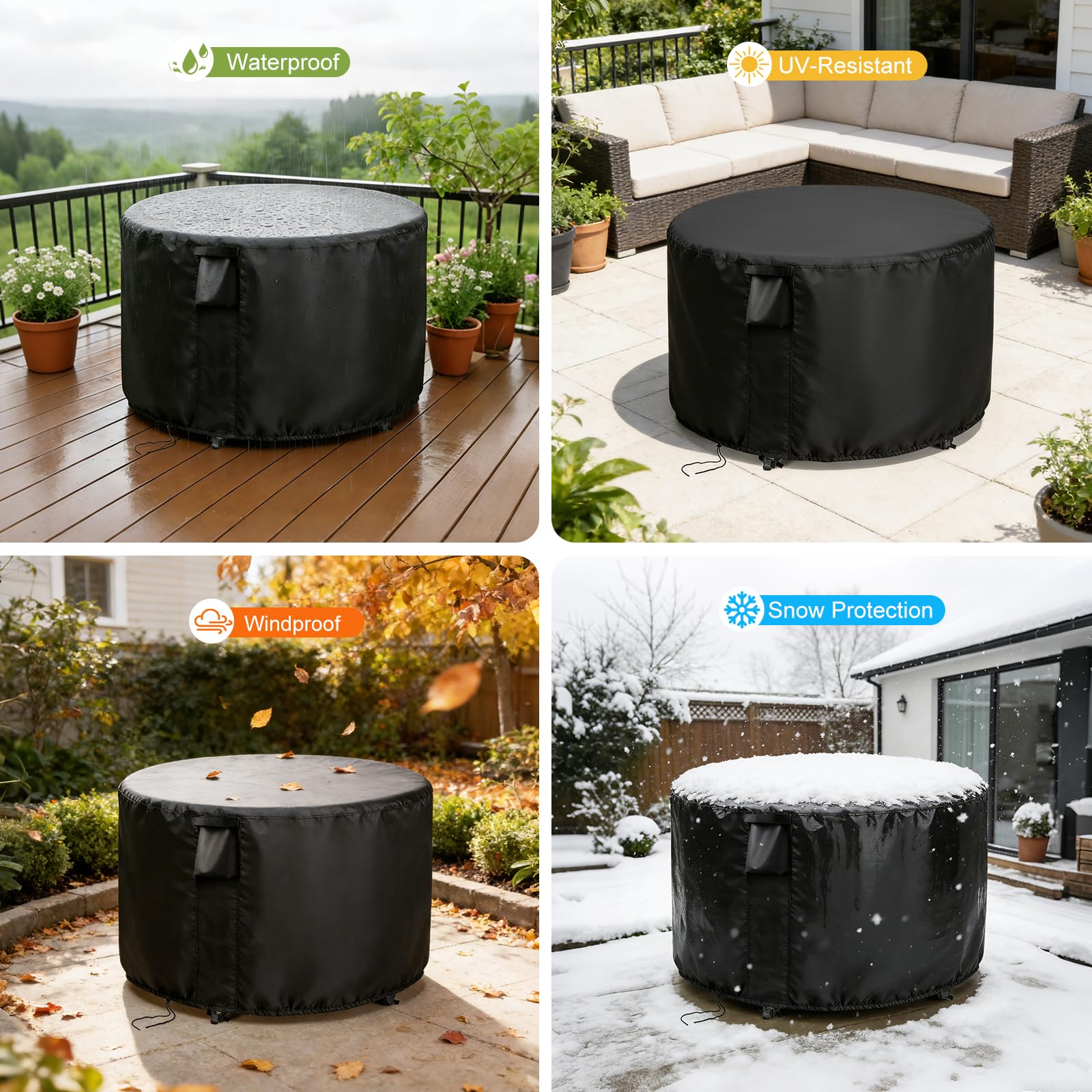 Jungda covered round table in backyard demonstrating full all-season protection