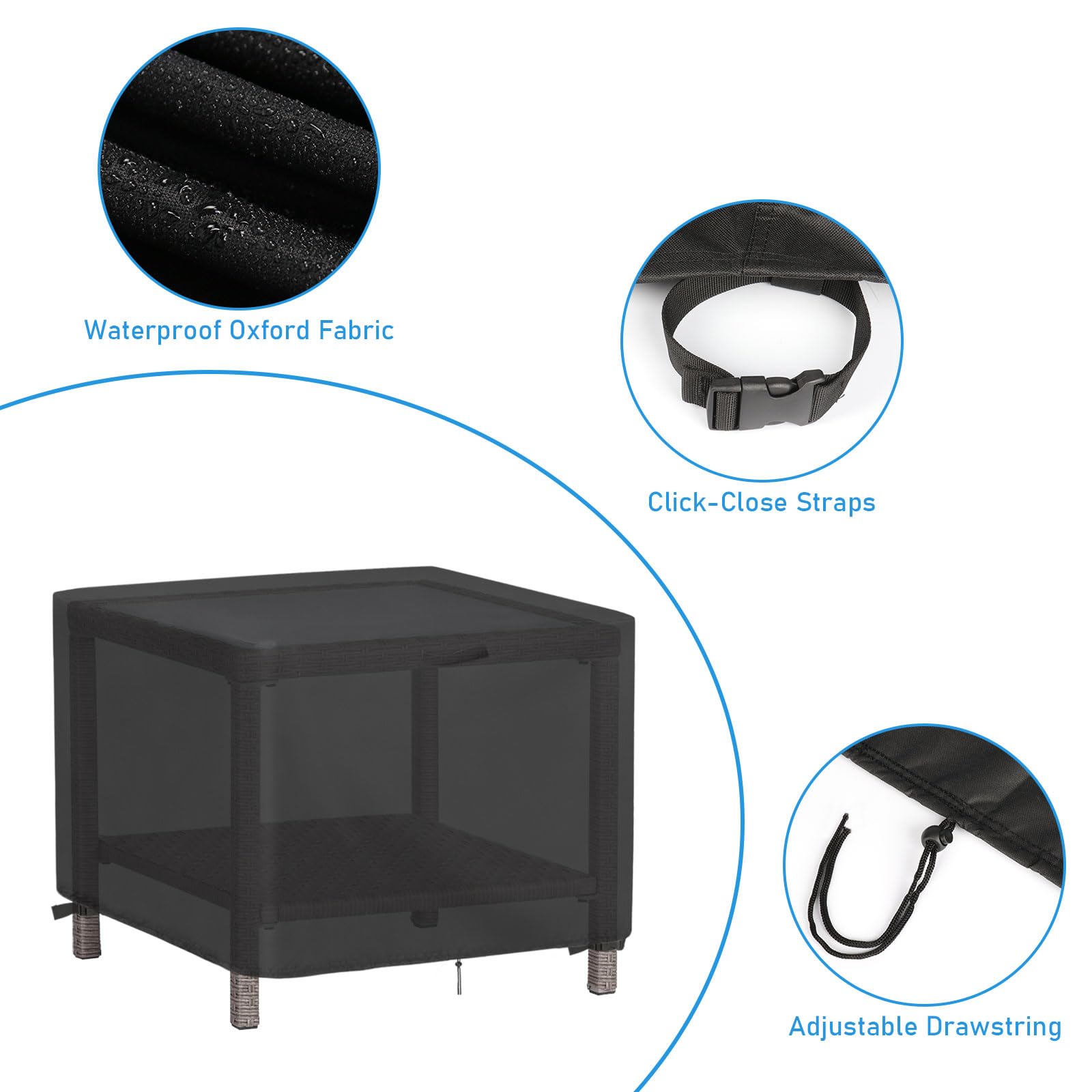 Jungda drawstring and windproof latch detail securing cover during wind