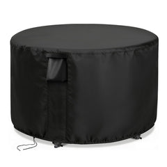 Jungda front view of round table cover protecting tabletop, weatherproof protection