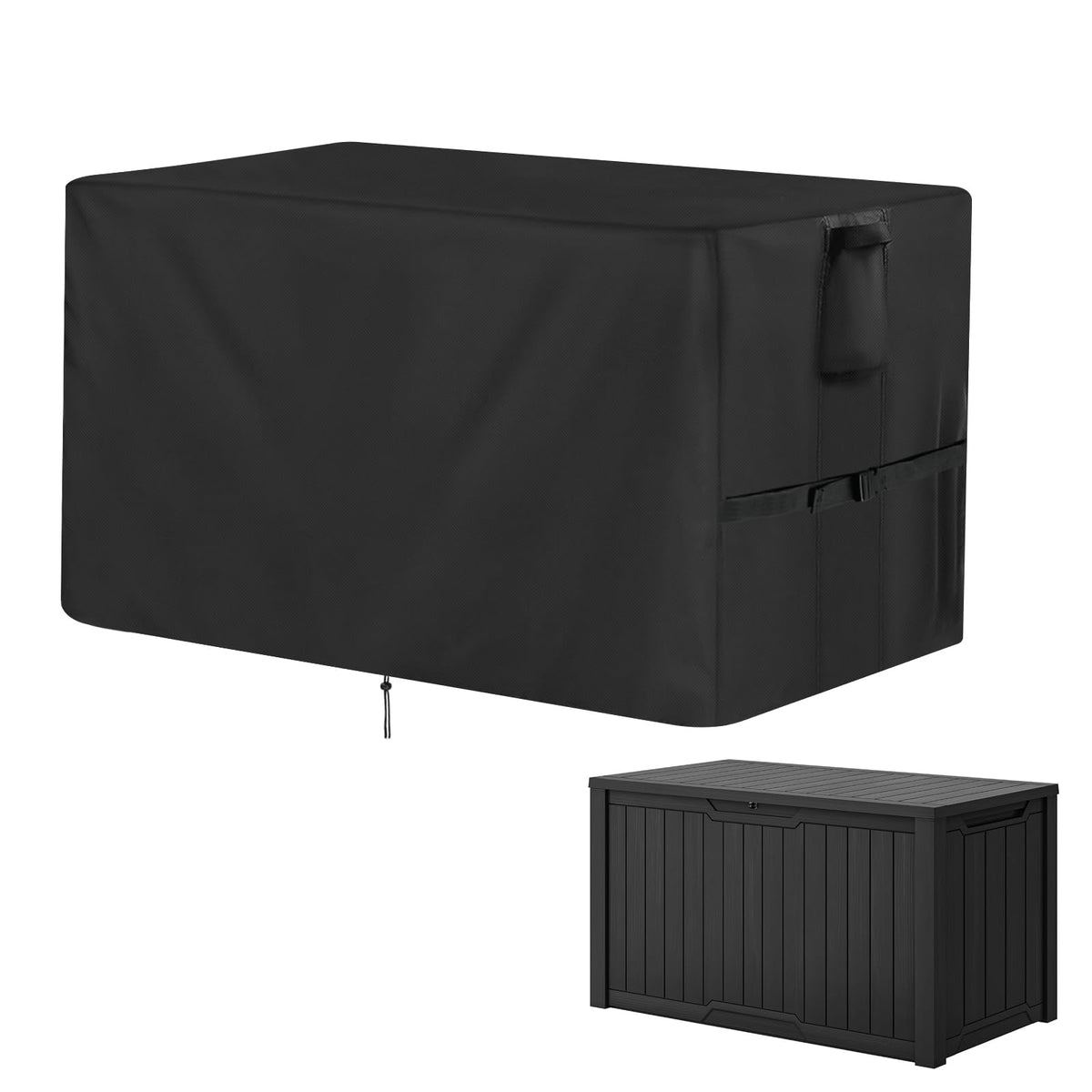 Jungda front view on Keter XXL cover protecting box from rain