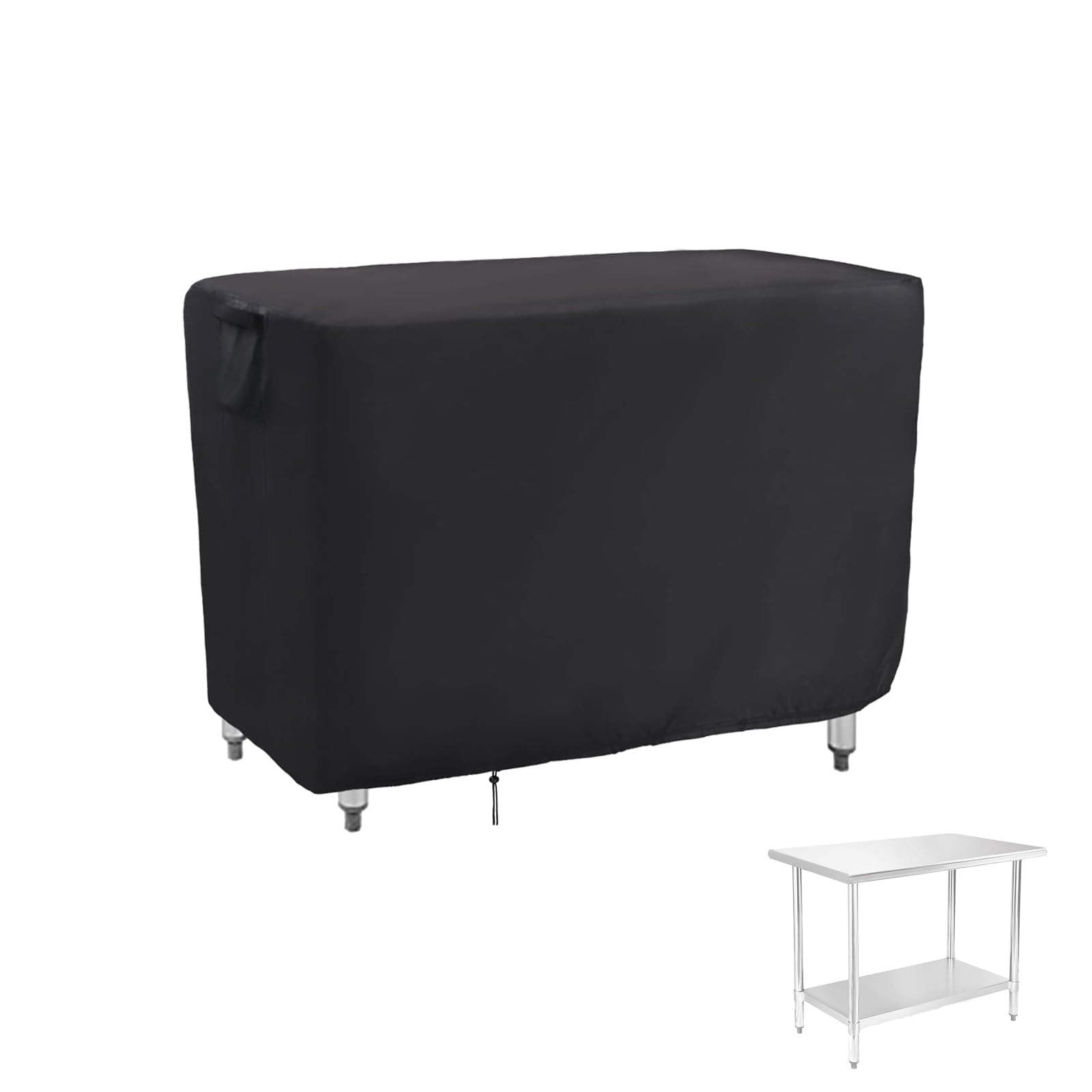 Jungda front view of cover protecting outdoor prep table, keeps table clean