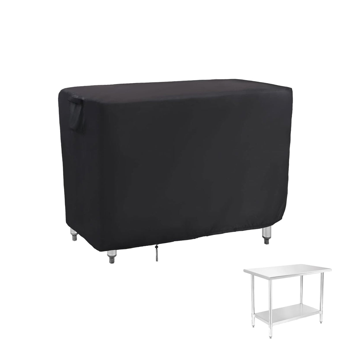 Jungda front view of cover protecting outdoor prep table, keeps table clean