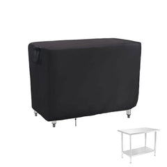 Jungda front view of cover protecting outdoor prep table, keeps table clean