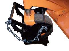 Jungle Jim's holder in use on landscape trailer transporting a zero-turn mower safely