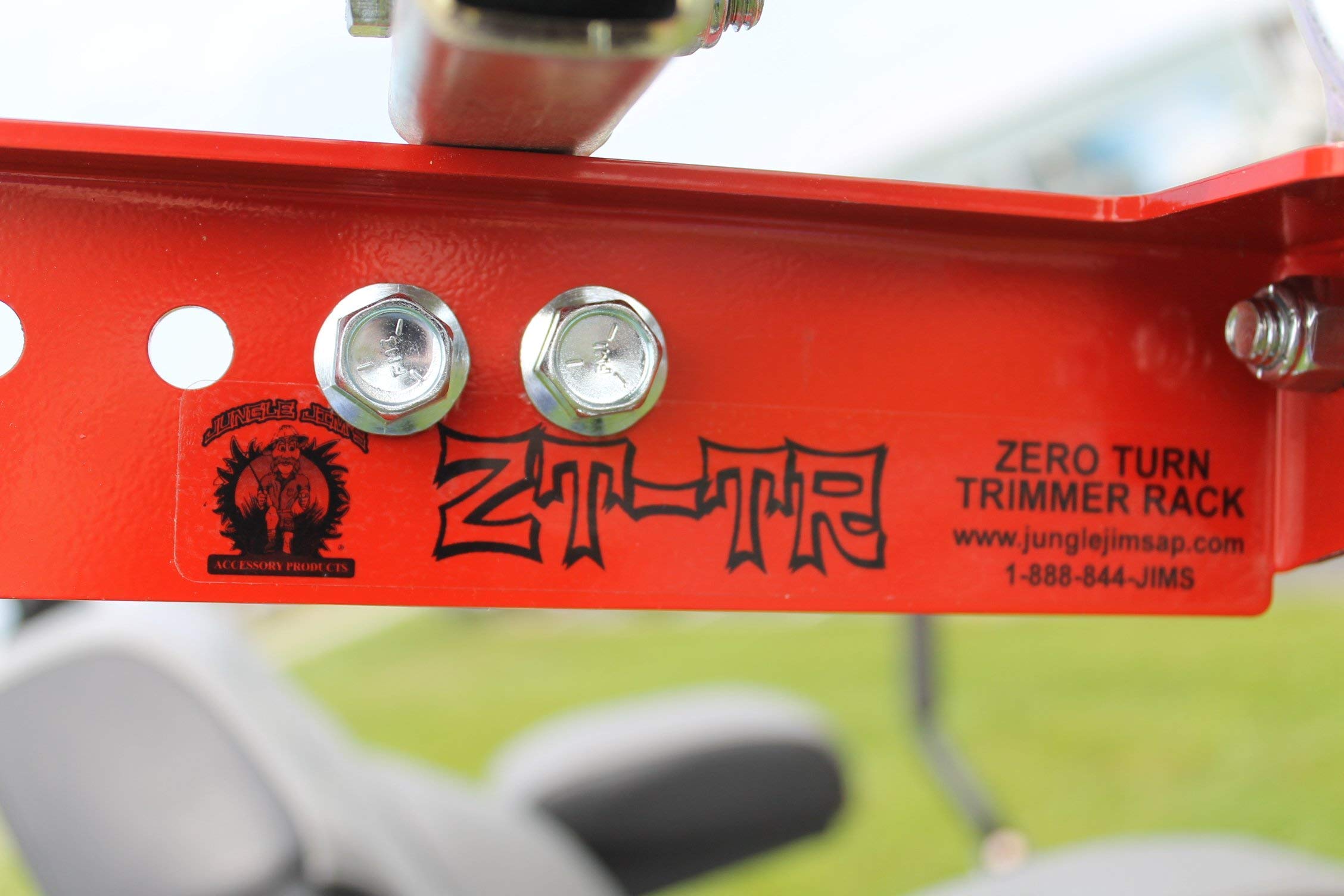 Jungle Jim's trimmer secured in ZTR-TR rack showing stable transport benefit