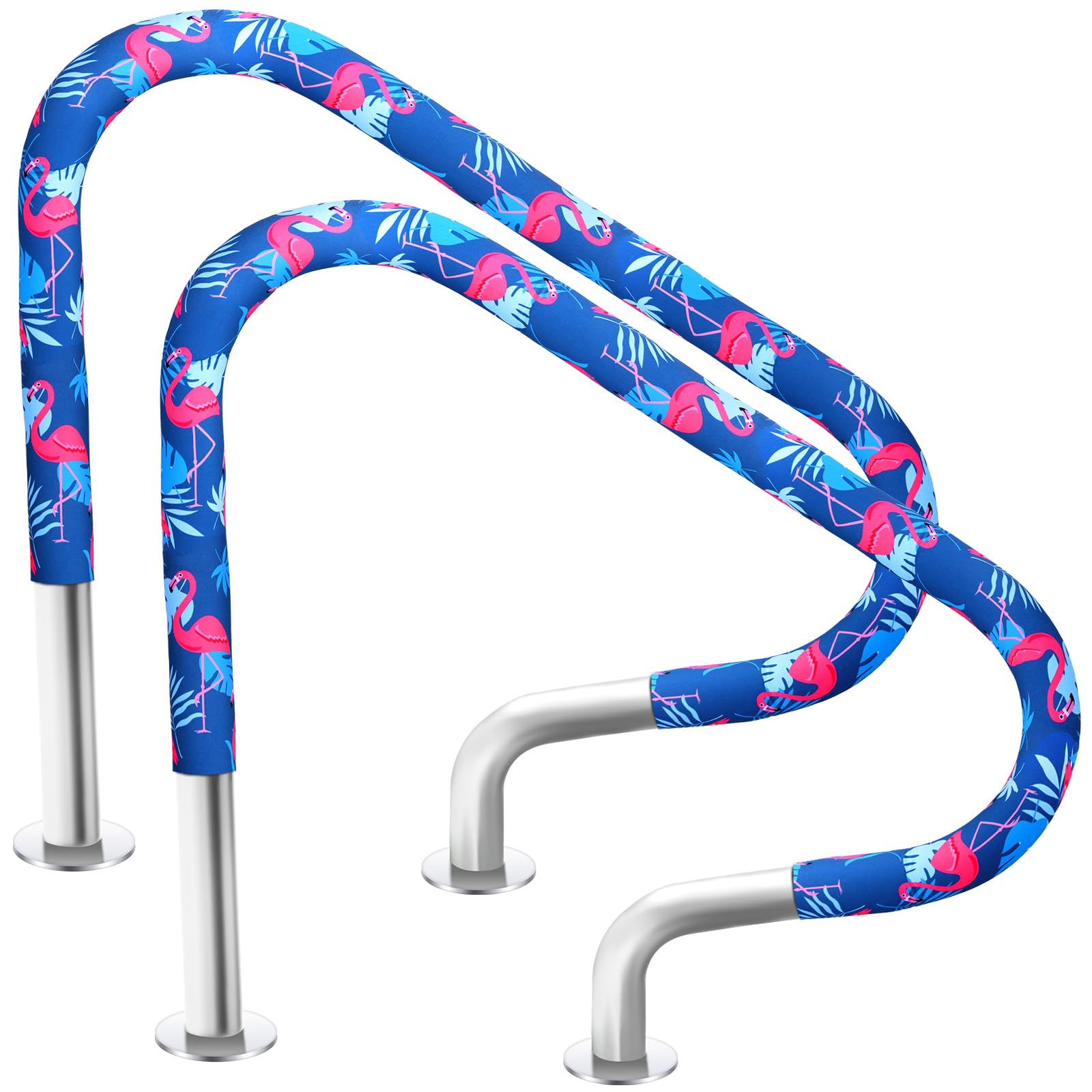 Junkin front view of flamingo rail covers showing decorative pattern and full set benefit