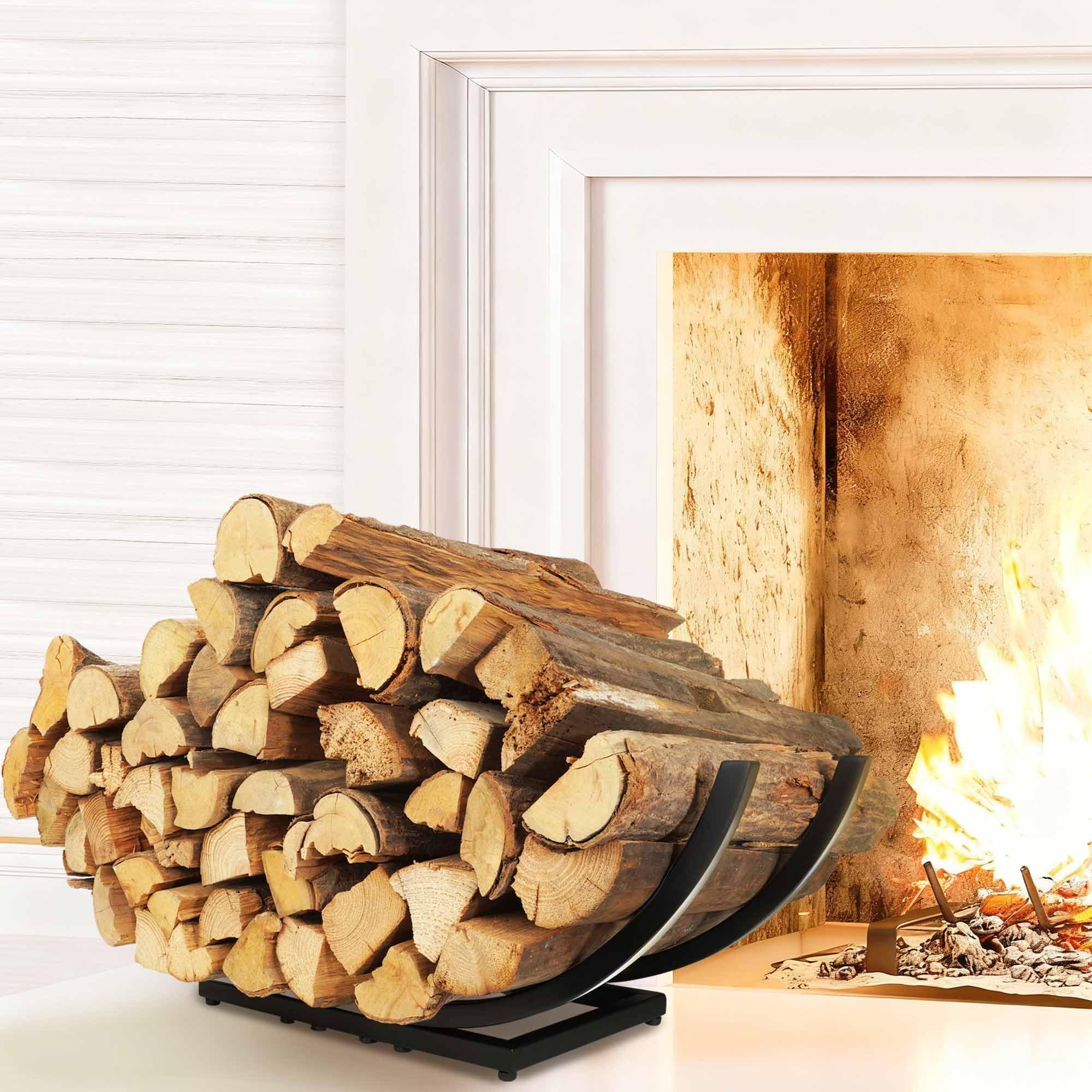 JUNSHUO front view of curved rack showing neat log storage benefit