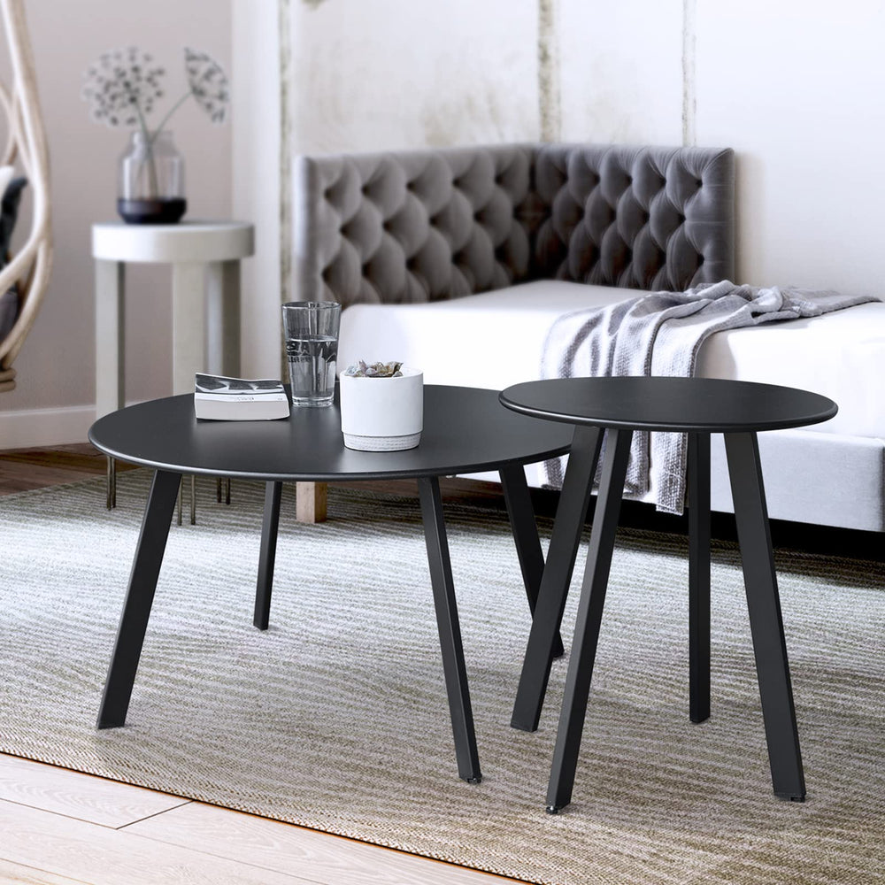 juserox front view of two black round patio tables showing compact styling and versatility