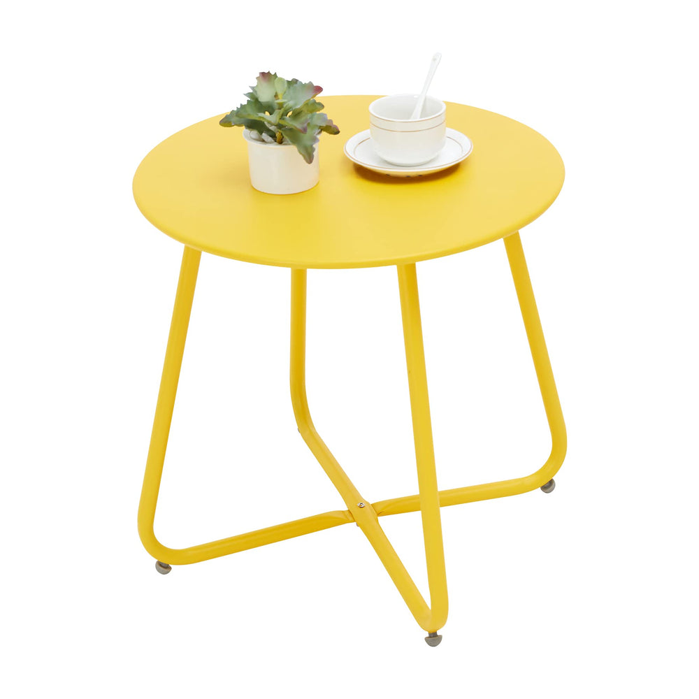 juserox front view yellow patio table showing compact footprint and cheerful color benefit: brightens small spaces