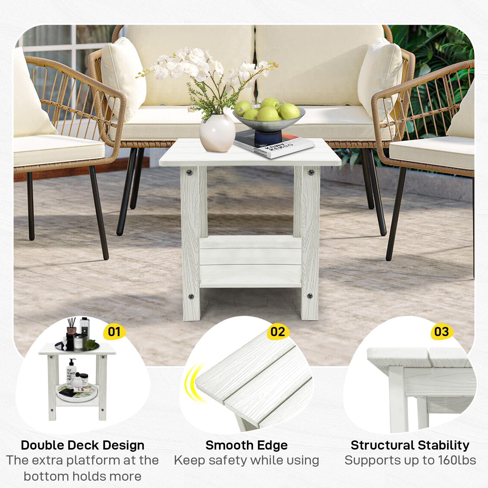 juserox side table with measuring tape showing 17-inch height for scale