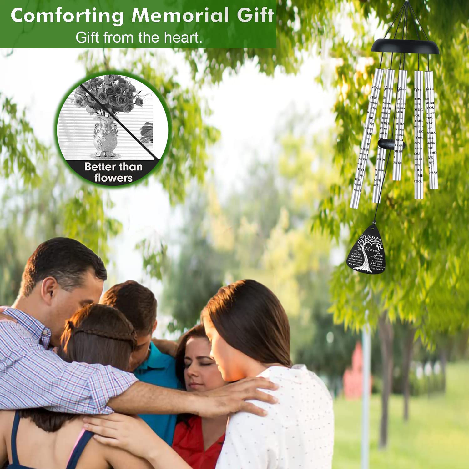 JUST FOR WIND wind chime hanging in garden offering soothing tones for remembrance