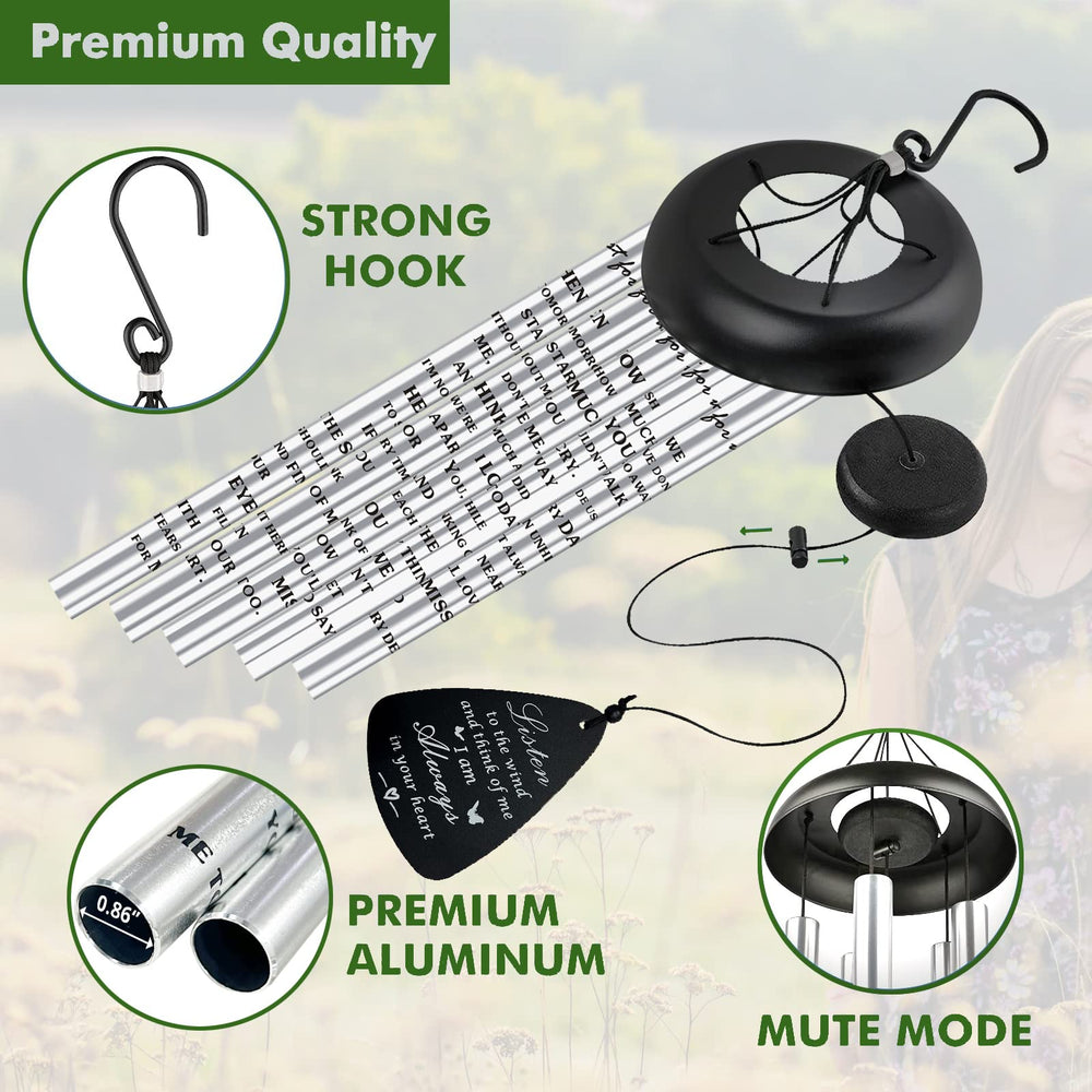 JUST FOR WIND chime held by hand showing 32-inch scale and easy-install benefit