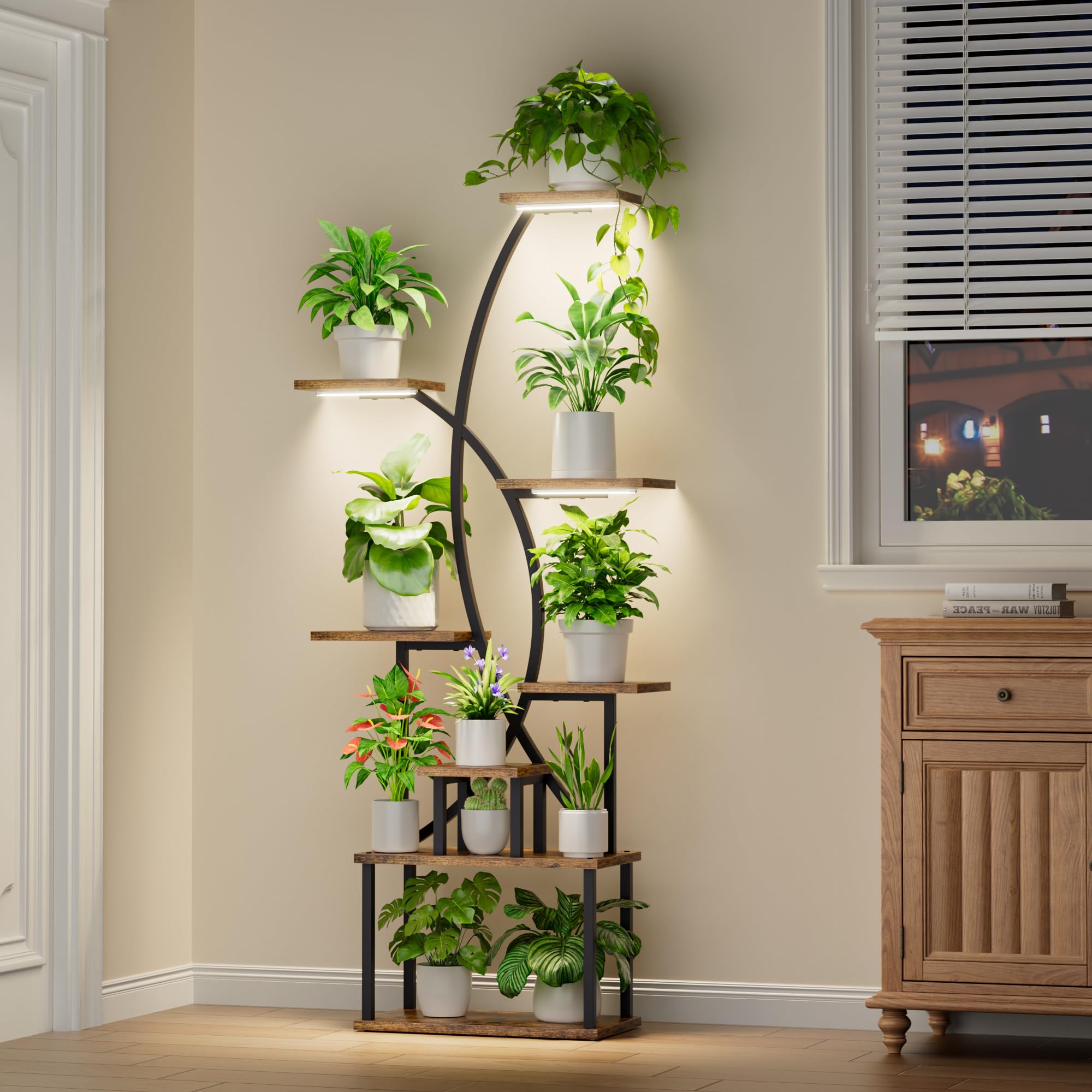 JUSTOGO eight-tier shelf lit evenly by LEDs for consistent plant lighting