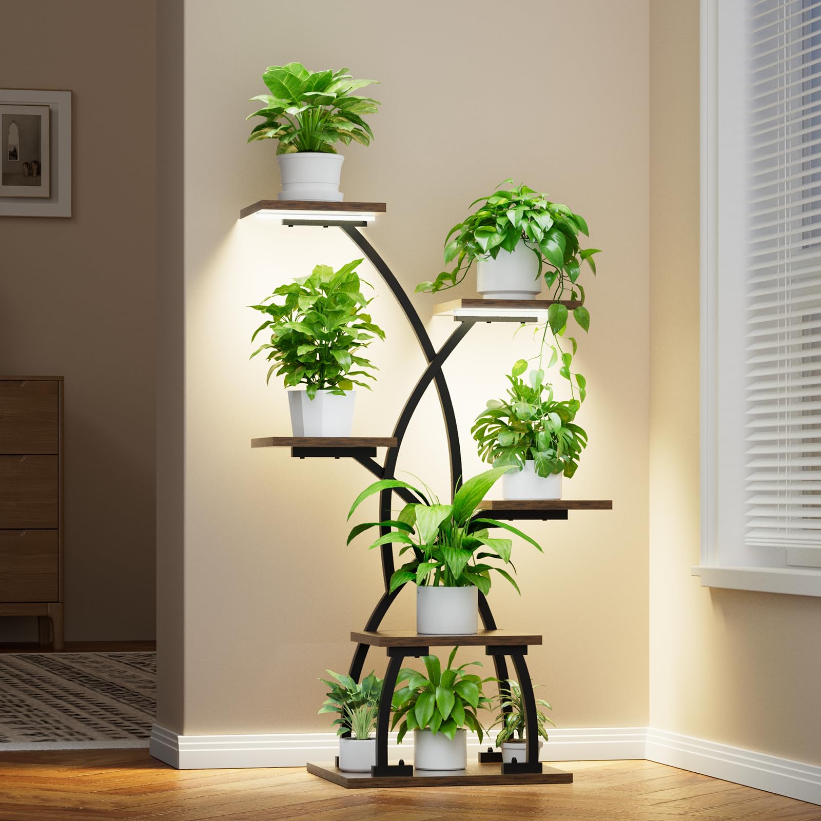 JUSTOGO front view of 6-tier plant stand showing compact corner display and space saving
