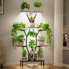 JUSTOGO front view of nine-tier shelf showing organized plants and space-saving design