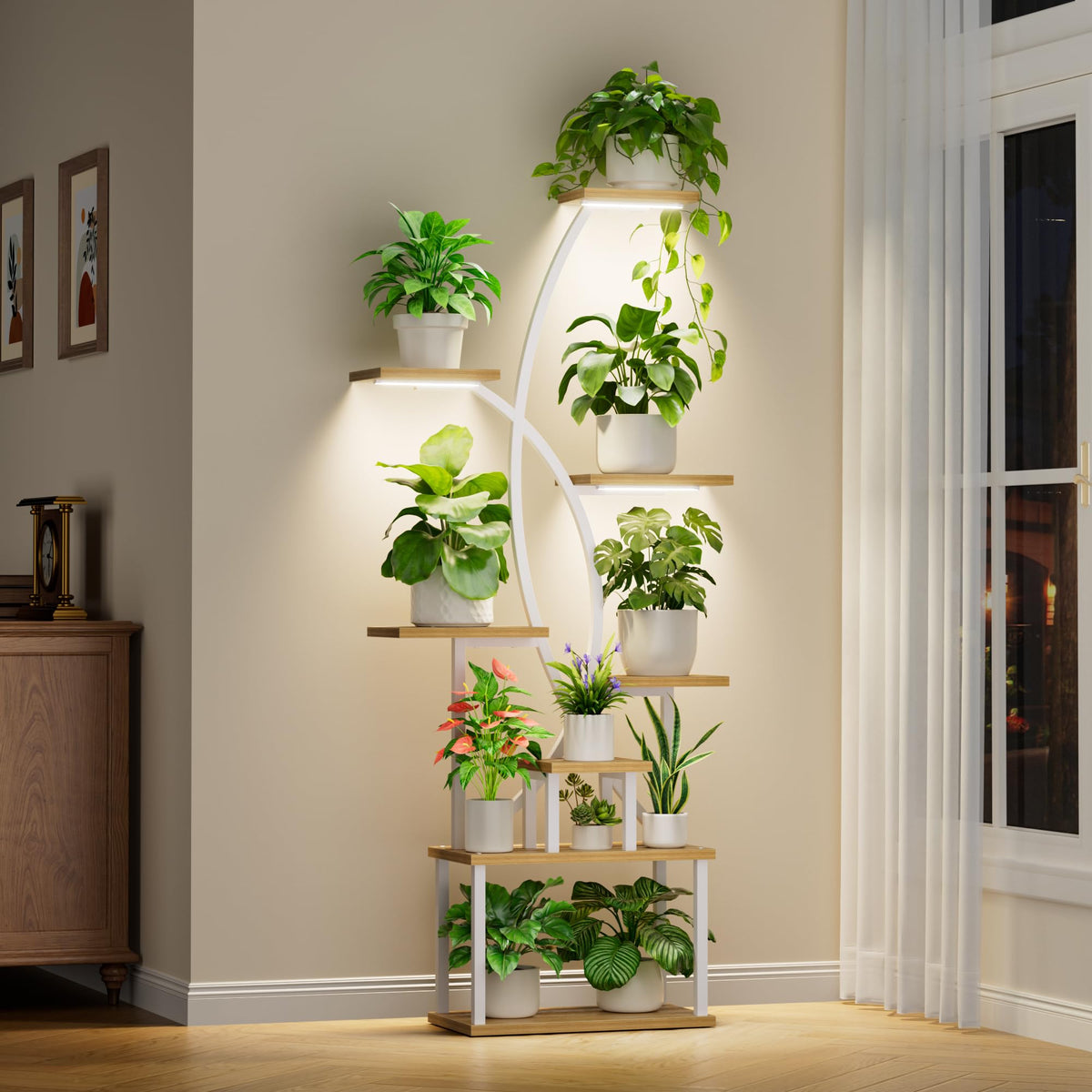 JUSTOGO front view of 8-tier plant stand showing vertical display benefit