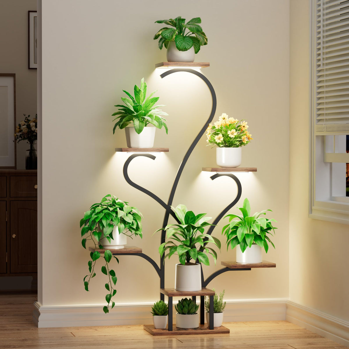 JUSTOGO front view of 7-tier plant stand showcasing vertical display benefit
