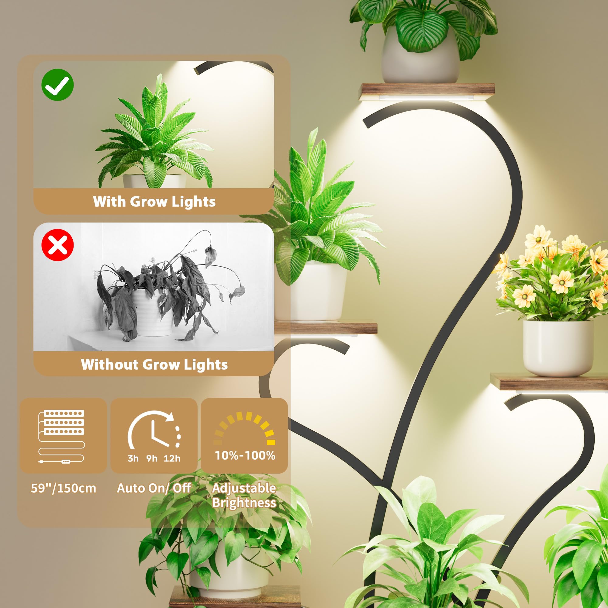 JUSTOGO adjustable full-spectrum grow lights highlighting even plant lighting