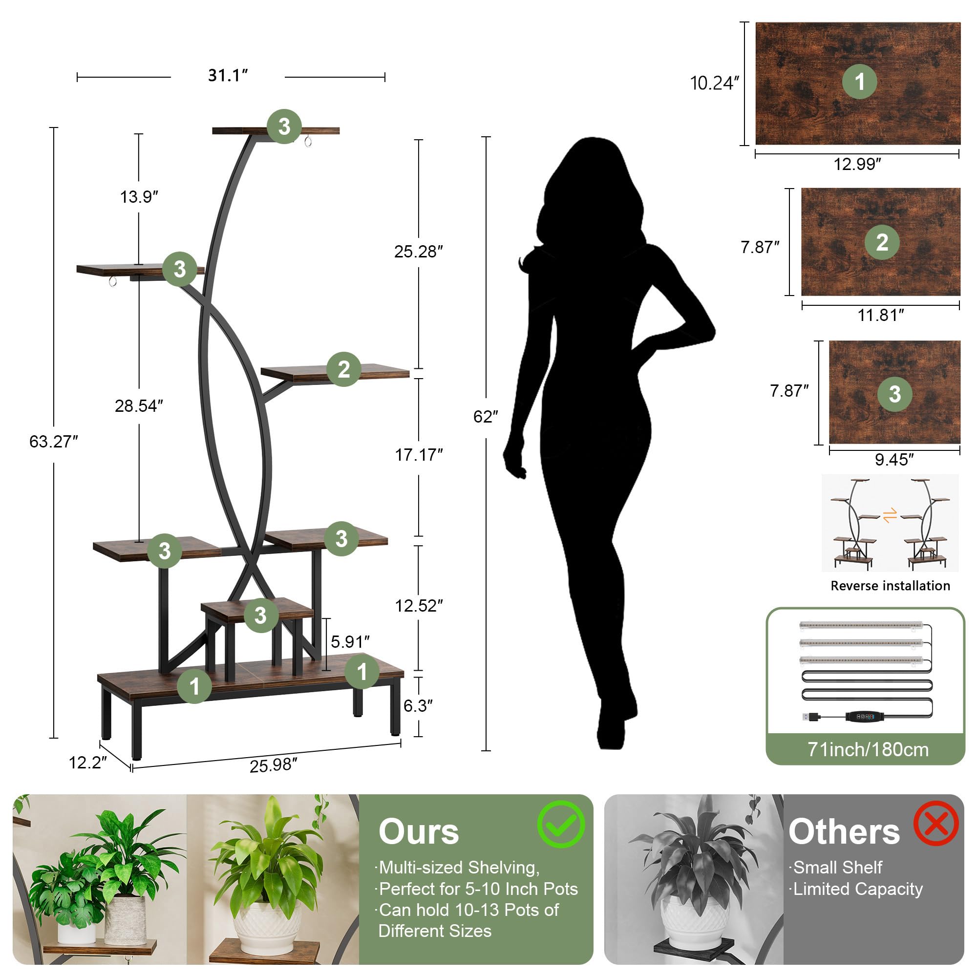 JUSTOGO hanging hooks with trailing plants showing extra display options benefit