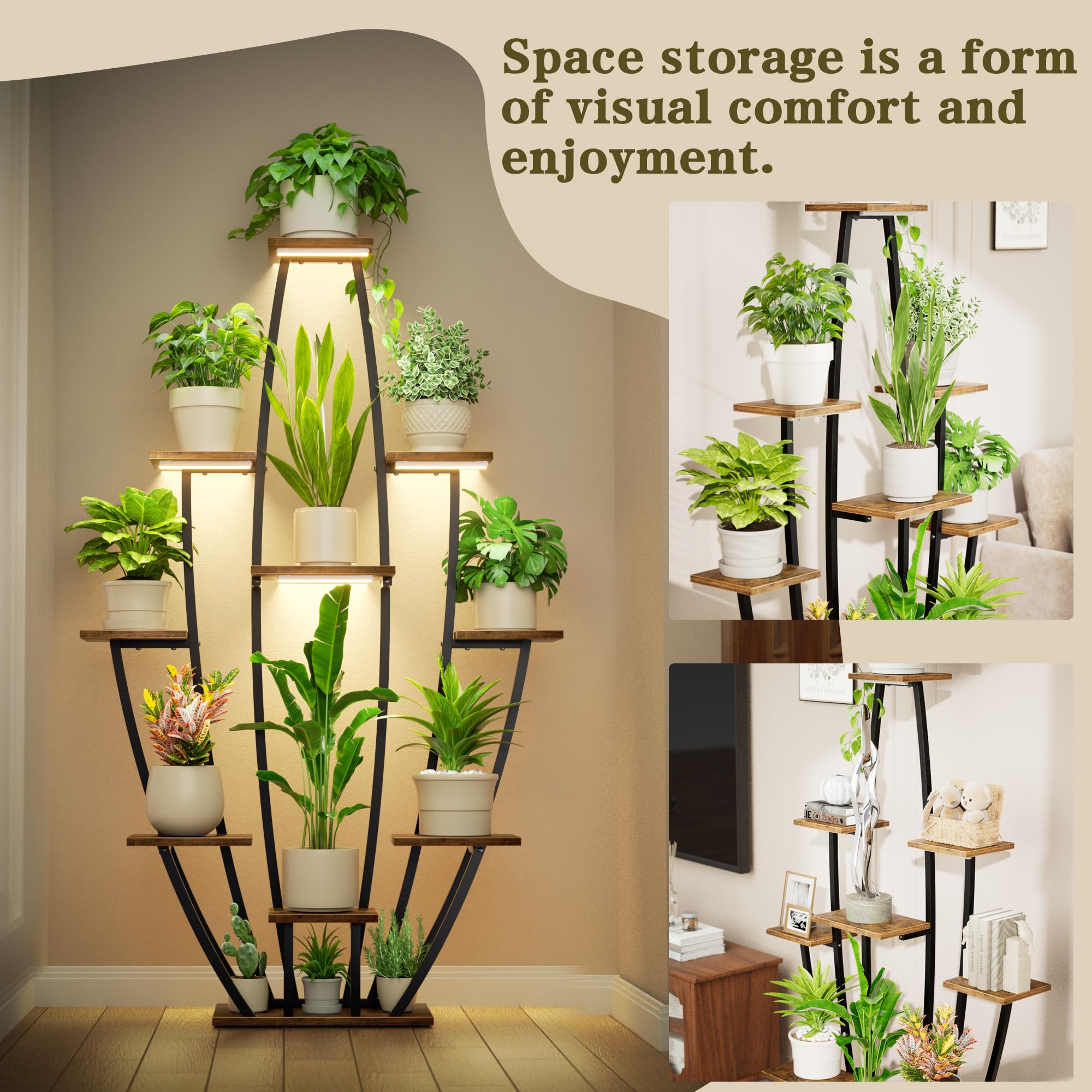 JUSTOGO plant stand staged in living room demonstrating decorative display and room transformation
