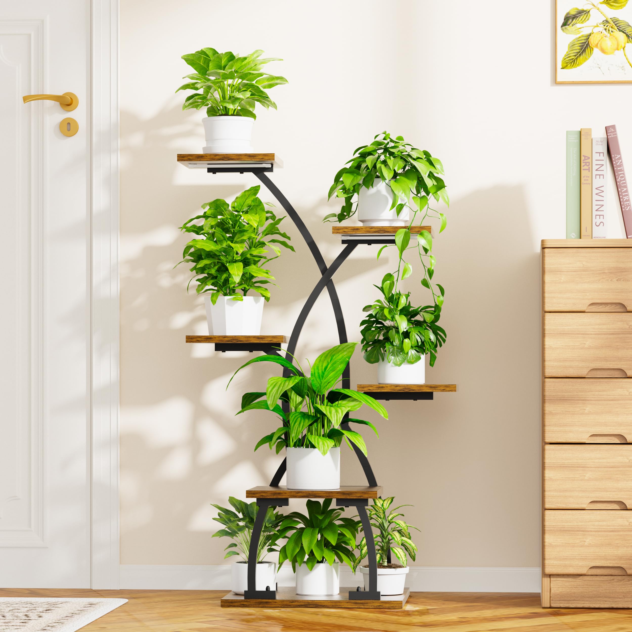 JUSTOGO plant stand staged in living room adding greenery and decor appeal