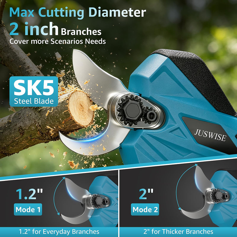 JUSWISE SK5 blade close-up showing sharp edge for clean, healthy plant cuts benefit