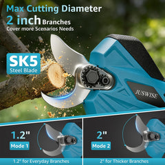 JUSWISE SK5 blade close-up showing sharp edge for clean, healthy plant cuts benefit