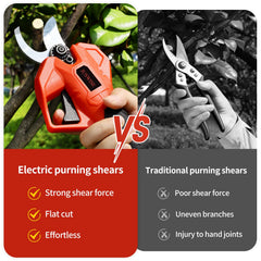 JUSWISE pruner in use on an orchard branch demonstrating efficient 2.0 inch cutting